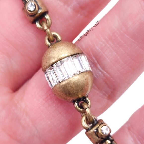 Ann Taylor Antique Gold Necklace with Baguette Cut Glass Rhinestone Beads - Picture 2 of 6